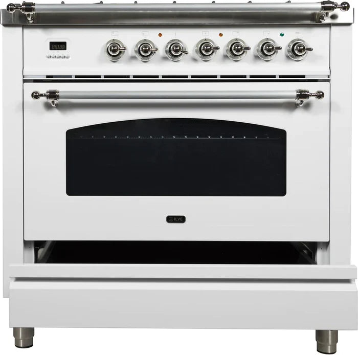ILVE 36Inch Nostalgie Dual Fuel Range with 5 Sealed Brass Burners 3 cu. ft. Oven UPN90FDM