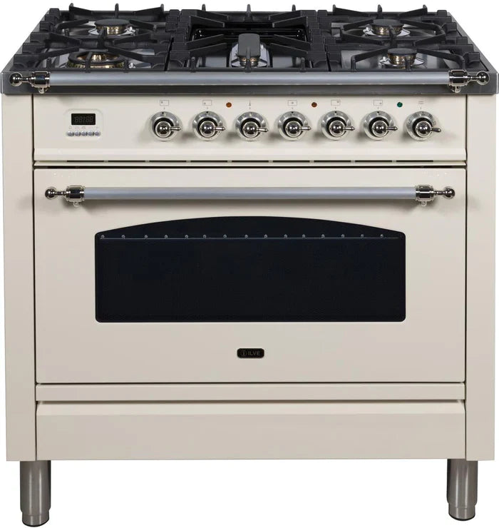 ILVE 36Inch Nostalgie Dual Fuel Range with 5 Sealed Brass Burners 3 cu. ft. Oven UPN90FDM