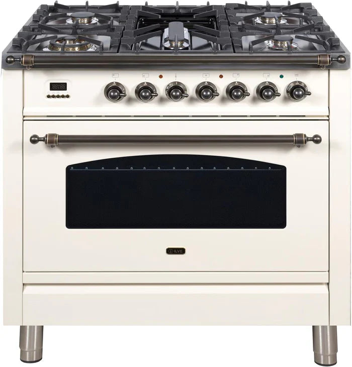 ILVE 36Inch Nostalgie Dual Fuel Range with 5 Sealed Brass Burners 3 cu. ft. Oven UPN90FDM