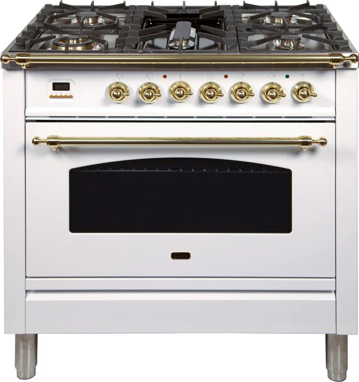 ILVE 36Inch Nostalgie Dual Fuel Range with 5 Sealed Brass Burners 3 cu. ft. Oven UPN90FDM