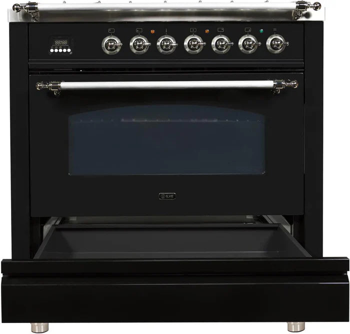 ILVE 36Inch Nostalgie Dual Fuel Range with 5 Sealed Brass Burners 3 cu. ft. Oven UPN90FDM