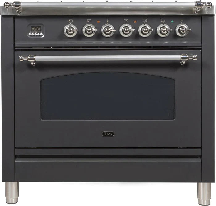 ILVE 36Inch Nostalgie Dual Fuel Range with 5 Sealed Brass Burners 3 cu. ft. Oven UPN90FDM