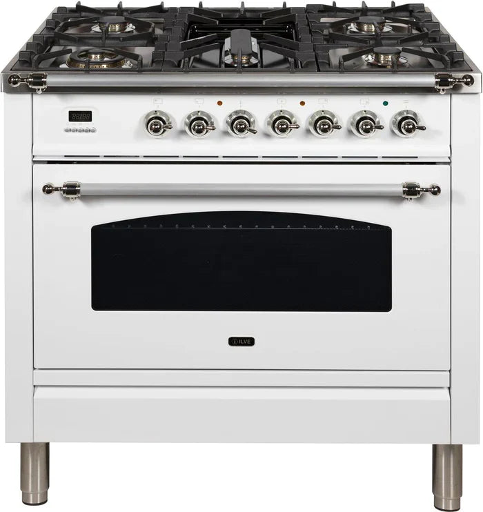 ILVE 36Inch Nostalgie Dual Fuel Range with 5 Sealed Brass Burners 3 cu. ft. Oven UPN90FDM
