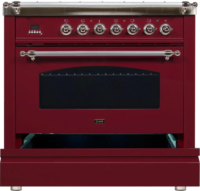 ILVE 36Inch Nostalgie Dual Fuel Range with 5 Sealed Brass Burners 3 cu. ft. Oven UPN90FDM