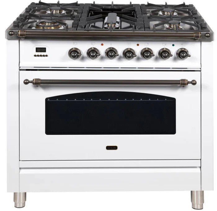 ILVE 36Inch Nostalgie Dual Fuel Range with 5 Sealed Brass Burners 3 cu. ft. Oven UPN90FDM