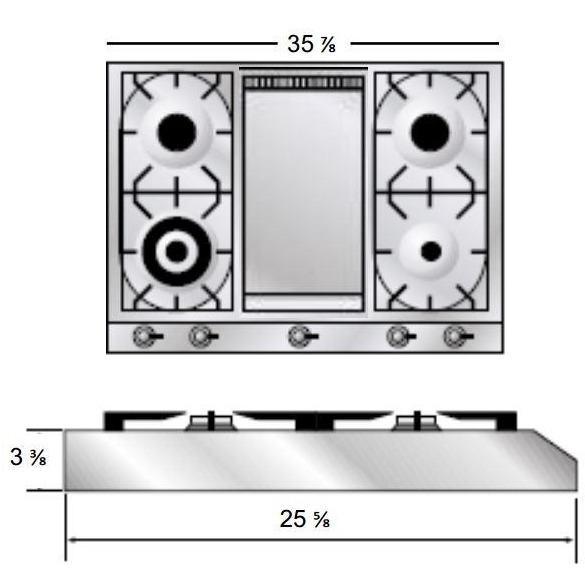 ILVE 36 Inch Stainless Steel Natural Gas/Propane Cooktop UHP965FDI/UHP965FDILP