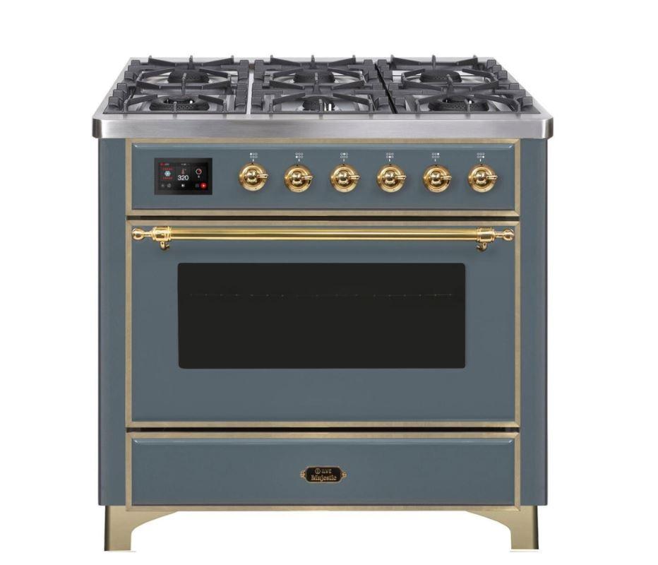 ILVE 36" Majestic II Series Dual Fuel Gas Range with 6 Burners with 3.5 cu. ft. Oven Capacity TFT Oven Control Display (UM096DNS)