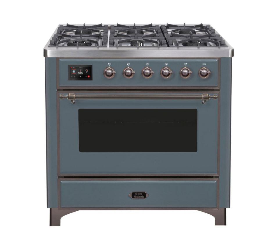 ILVE 36" Majestic II Series Dual Fuel Gas Range with 6 Burners with 3.5 cu. ft. Oven Capacity TFT Oven Control Display (UM096DNS)