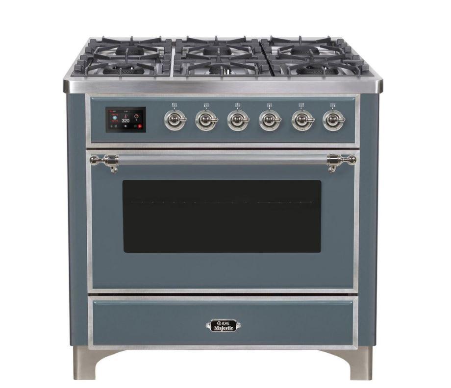 ILVE 36" Majestic II Series Dual Fuel Gas Range with 6 Burners with 3.5 cu. ft. Oven Capacity TFT Oven Control Display (UM096DNS)