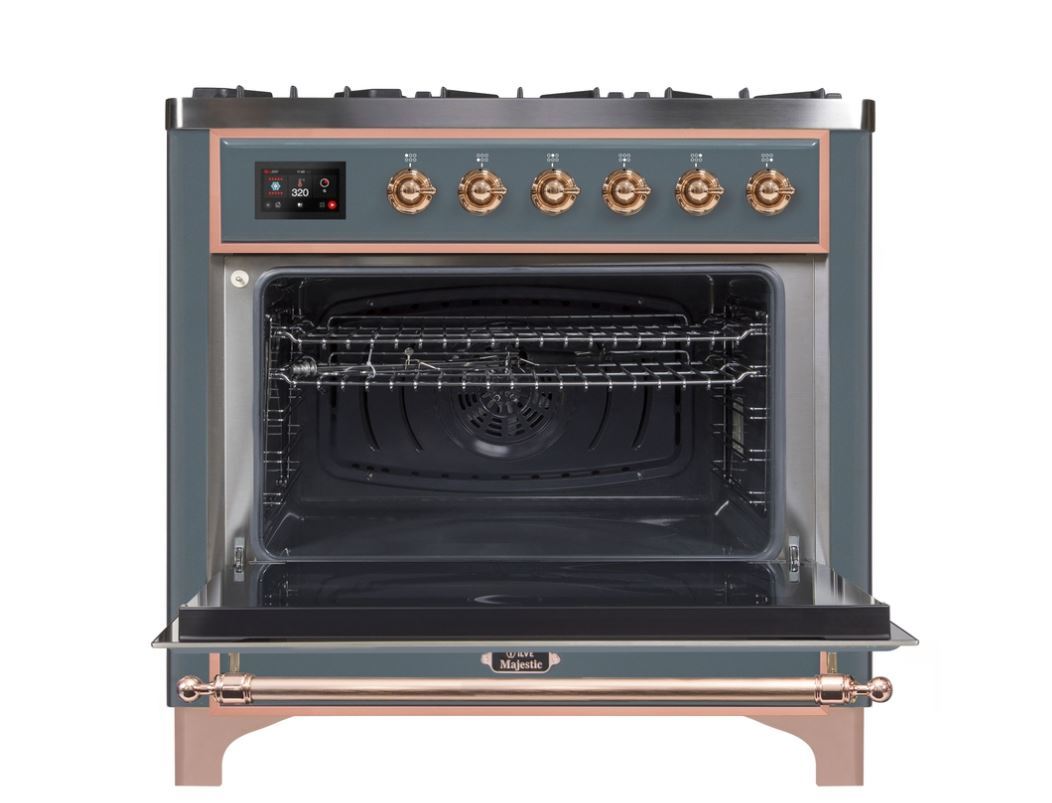 ILVE 36" Majestic II Series Dual Fuel Gas Range with 6 Burners with 3.5 cu. ft. Oven Capacity TFT Oven Control Display (UM096DNS)