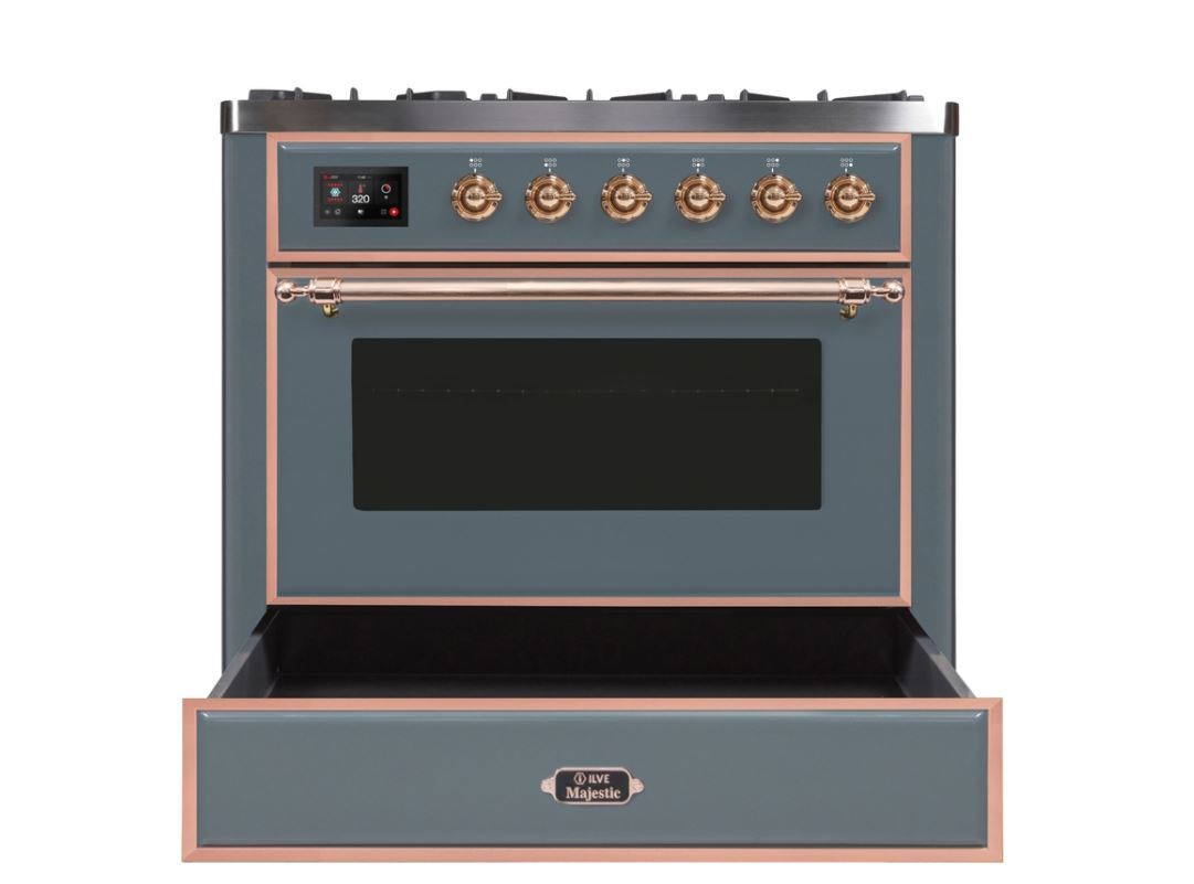 ILVE 36" Majestic II Series Dual Fuel Gas Range with 6 Burners with 3.5 cu. ft. Oven Capacity TFT Oven Control Display (UM096DNS)