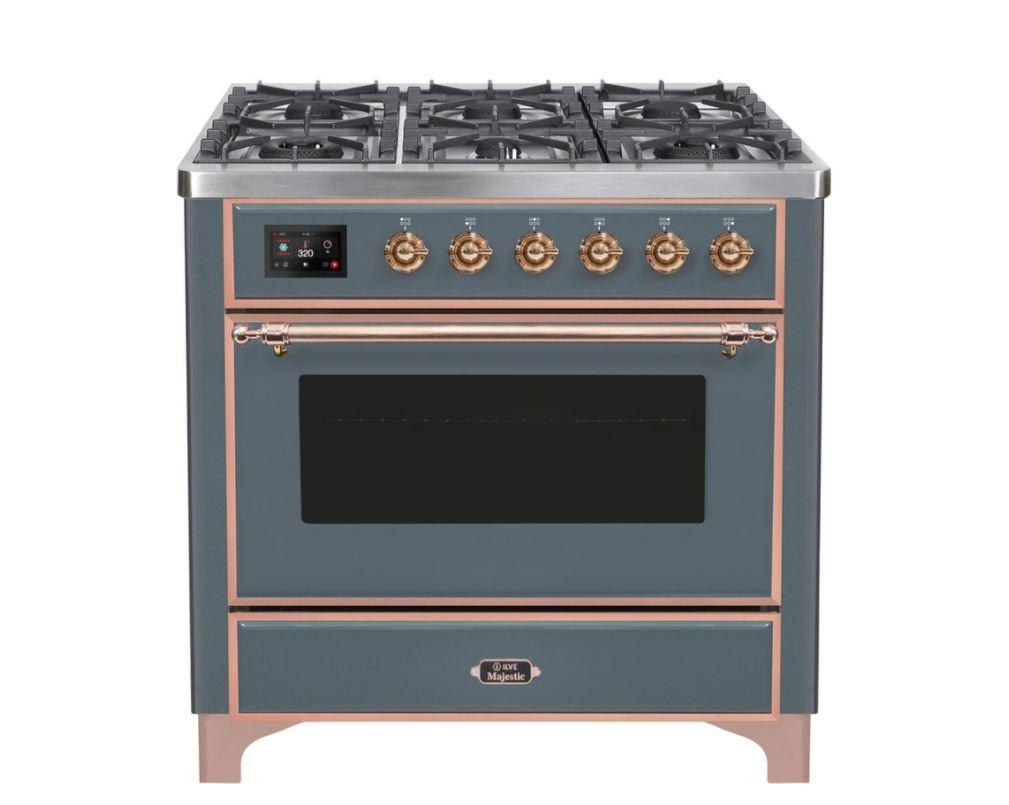 ILVE 36" Majestic II Series Dual Fuel Gas Range with 6 Burners with 3.5 cu. ft. Oven Capacity TFT Oven Control Display (UM096DNS)