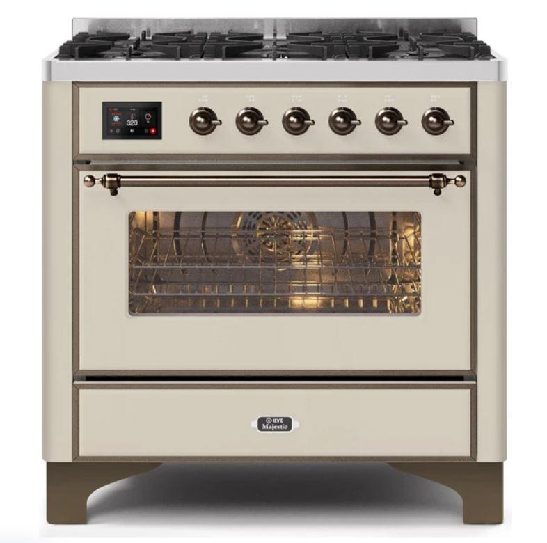 ILVE 36" Majestic II Series Dual Fuel Gas Range with 6 Burners with 3.5 cu. ft. Oven Capacity TFT Oven Control Display (UM096DNS)