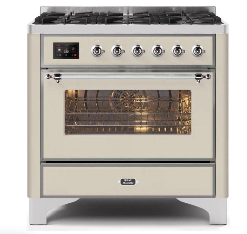 ILVE 36" Majestic II Series Dual Fuel Gas Range with 6 Burners with 3.5 cu. ft. Oven Capacity TFT Oven Control Display (UM096DNS)