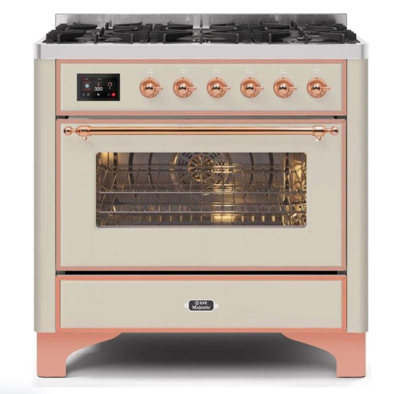ILVE 36" Majestic II Series Dual Fuel Gas Range with 6 Burners with 3.5 cu. ft. Oven Capacity TFT Oven Control Display (UM096DNS)