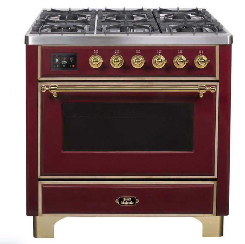 ILVE 36" Majestic II Series Dual Fuel Gas Range with 6 Burners with 3.5 cu. ft. Oven Capacity TFT Oven Control Display (UM096DNS)