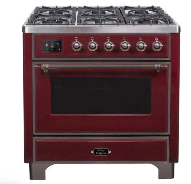 ILVE 36" Majestic II Series Dual Fuel Gas Range with 6 Burners with 3.5 cu. ft. Oven Capacity TFT Oven Control Display (UM096DNS)