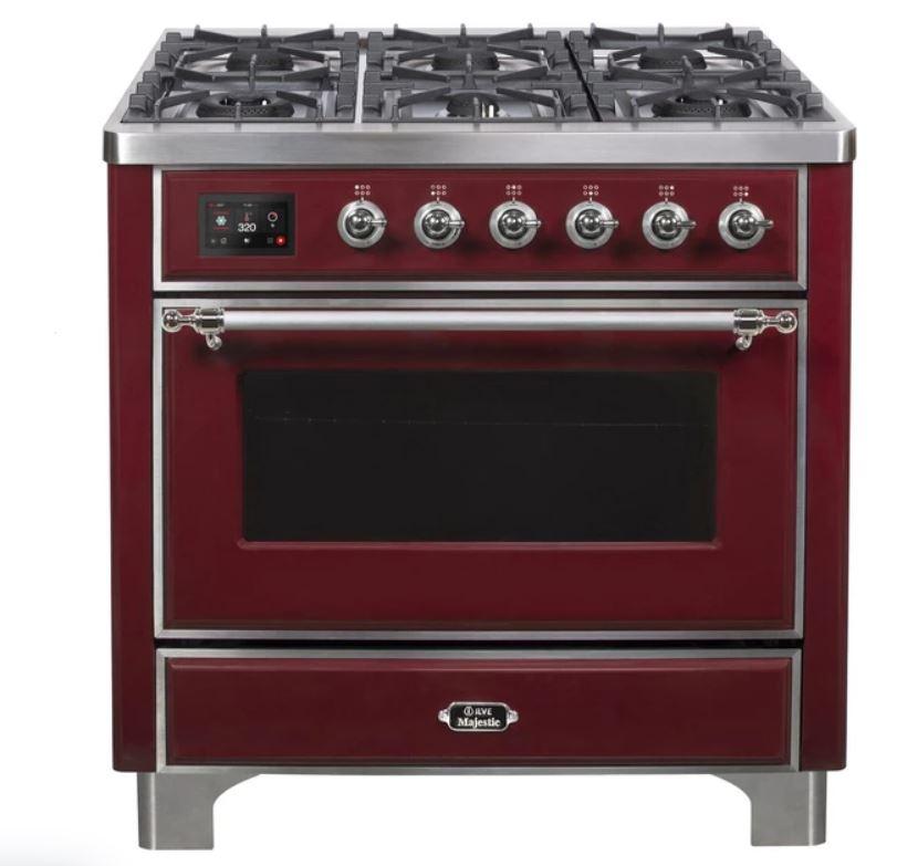 ILVE 36" Majestic II Series Dual Fuel Gas Range with 6 Burners with 3.5 cu. ft. Oven Capacity TFT Oven Control Display (UM096DNS)