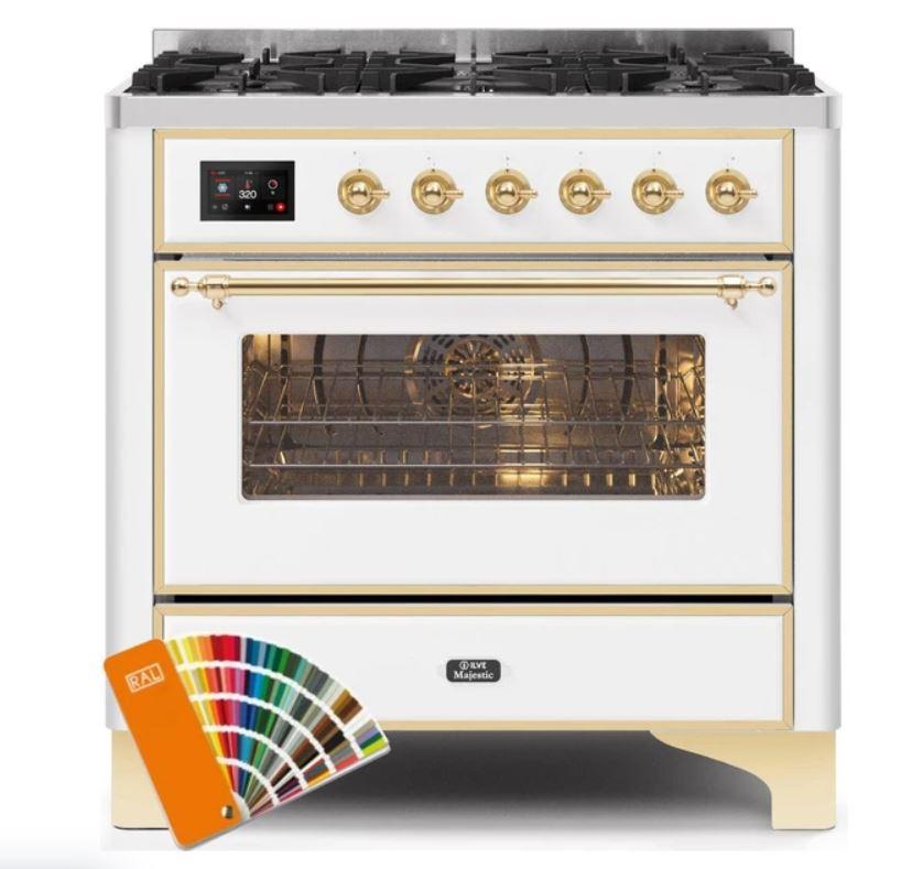 ILVE 36" Majestic II Series Dual Fuel Gas Range with 6 Burners with 3.5 cu. ft. Oven Capacity TFT Oven Control Display (UM096DNS)