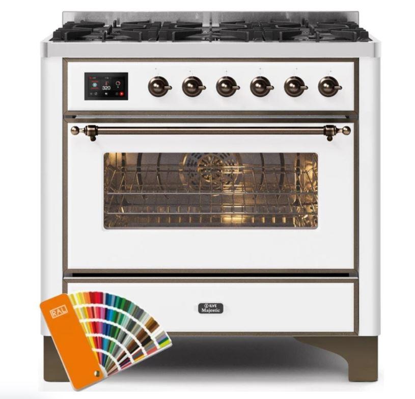 ILVE 36" Majestic II Series Dual Fuel Gas Range with 6 Burners with 3.5 cu. ft. Oven Capacity TFT Oven Control Display (UM096DNS)
