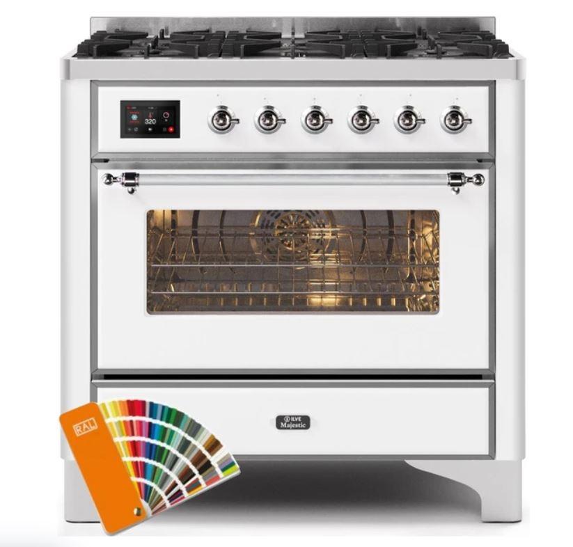 ILVE 36" Majestic II Series Dual Fuel Gas Range with 6 Burners with 3.5 cu. ft. Oven Capacity TFT Oven Control Display (UM096DNS)