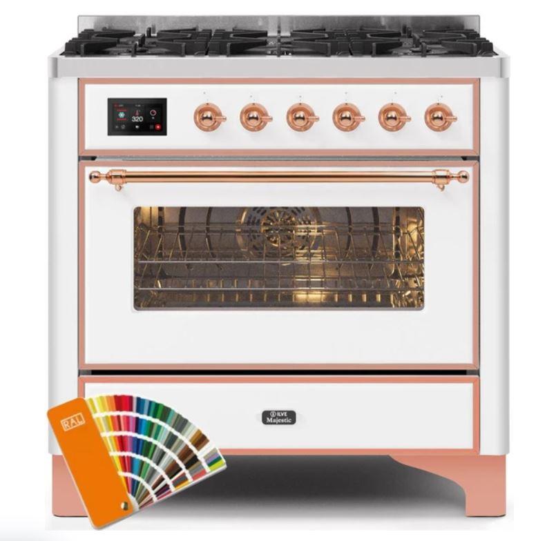 ILVE 36" Majestic II Series Dual Fuel Gas Range with 6 Burners with 3.5 cu. ft. Oven Capacity TFT Oven Control Display (UM096DNS)