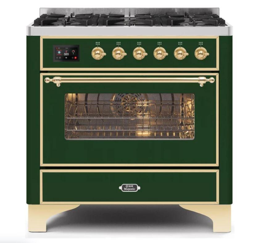 ILVE 36" Majestic II Series Dual Fuel Gas Range with 6 Burners with 3.5 cu. ft. Oven Capacity TFT Oven Control Display (UM096DNS)