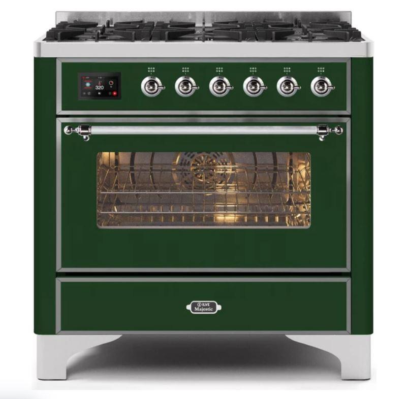 ILVE 36" Majestic II Series Dual Fuel Gas Range with 6 Burners with 3.5 cu. ft. Oven Capacity TFT Oven Control Display (UM096DNS)
