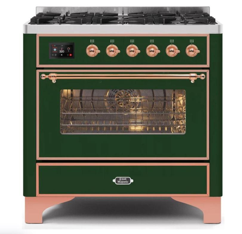 ILVE 36" Majestic II Series Dual Fuel Gas Range with 6 Burners with 3.5 cu. ft. Oven Capacity TFT Oven Control Display (UM096DNS)