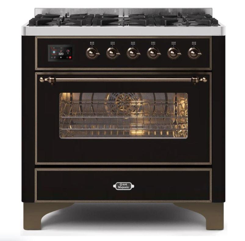 ILVE 36" Majestic II Series Dual Fuel Gas Range with 6 Burners with 3.5 cu. ft. Oven Capacity TFT Oven Control Display (UM096DNS)