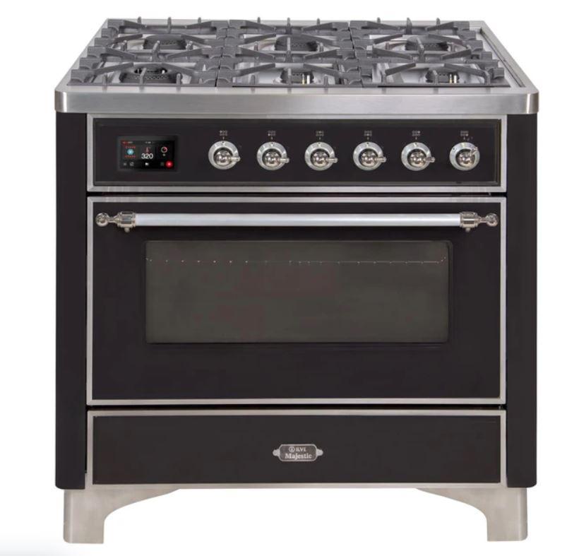 ILVE 36" Majestic II Series Dual Fuel Gas Range with 6 Burners with 3.5 cu. ft. Oven Capacity TFT Oven Control Display (UM096DNS)