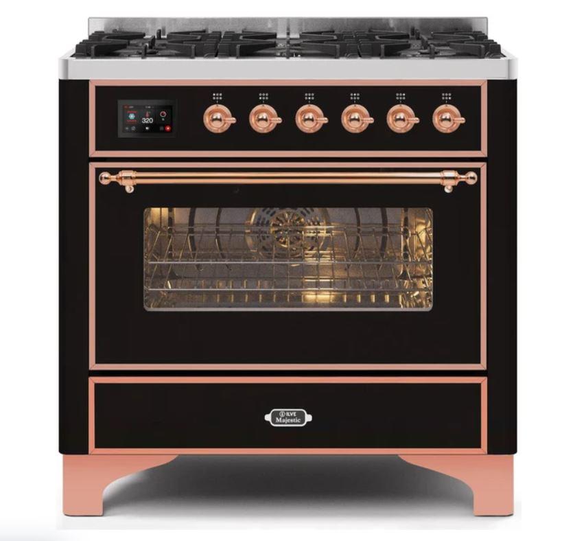 ILVE 36" Majestic II Series Dual Fuel Gas Range with 6 Burners with 3.5 cu. ft. Oven Capacity TFT Oven Control Display (UM096DNS)