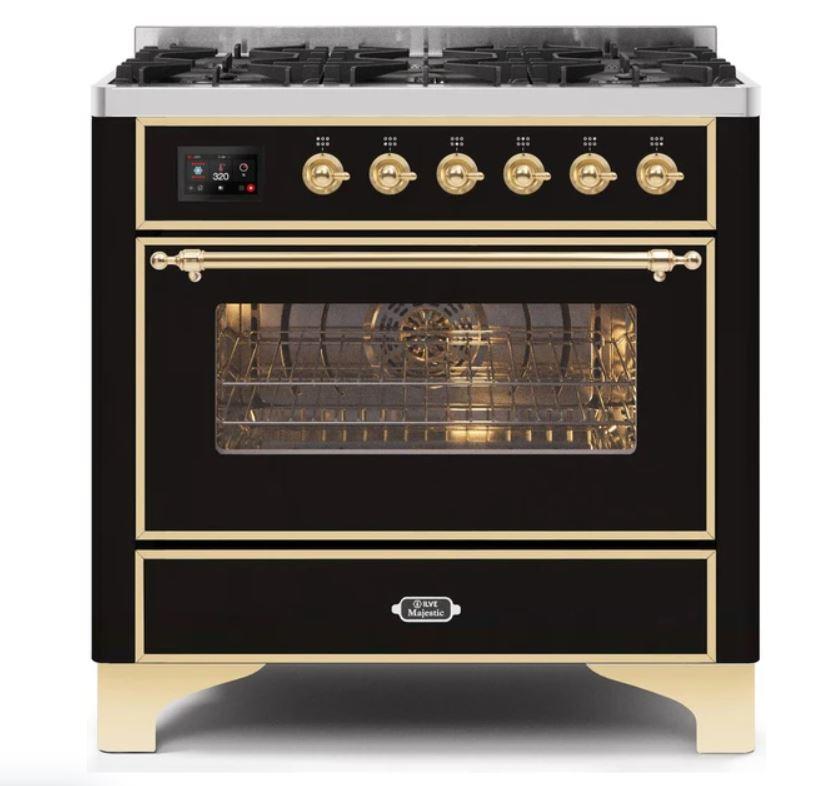 ILVE 36" Majestic II Series Dual Fuel Gas Range with 6 Burners with 3.5 cu. ft. Oven Capacity TFT Oven Control Display (UM096DNS)