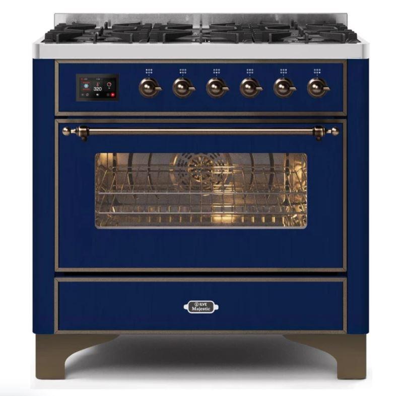 ILVE 36" Majestic II Series Dual Fuel Gas Range with 6 Burners with 3.5 cu. ft. Oven Capacity TFT Oven Control Display (UM096DNS)