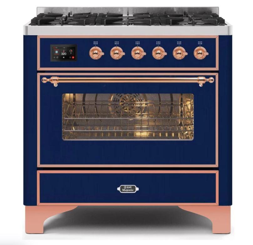 ILVE 36" Majestic II Series Dual Fuel Gas Range with 6 Burners with 3.5 cu. ft. Oven Capacity TFT Oven Control Display (UM096DNS)