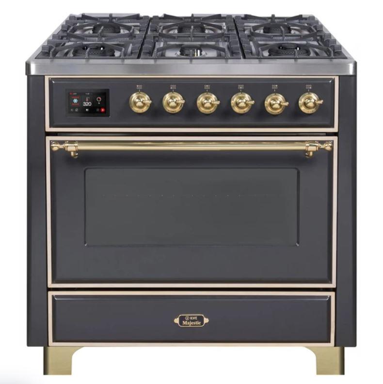 ILVE 36" Majestic II Series Dual Fuel Gas Range with 6 Burners with 3.5 cu. ft. Oven Capacity TFT Oven Control Display (UM096DNS)