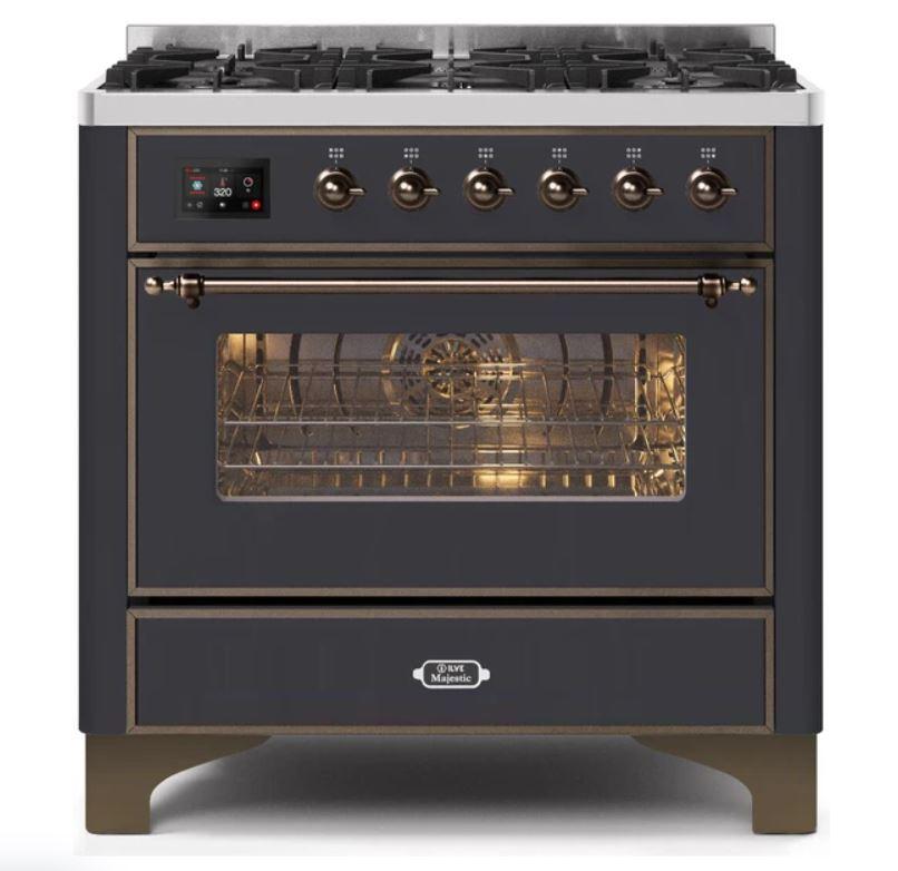 ILVE 36" Majestic II Series Dual Fuel Gas Range with 6 Burners with 3.5 cu. ft. Oven Capacity TFT Oven Control Display (UM096DNS)