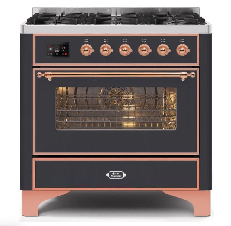 ILVE 36" Majestic II Series Dual Fuel Gas Range with 6 Burners with 3.5 cu. ft. Oven Capacity TFT Oven Control Display (UM096DNS)