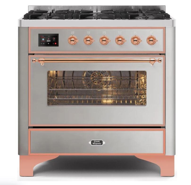 ILVE 36" Majestic II Series Dual Fuel Gas Range with 6 Burners with 3.5 cu. ft. Oven Capacity TFT Oven Control Display (UM096DNS)