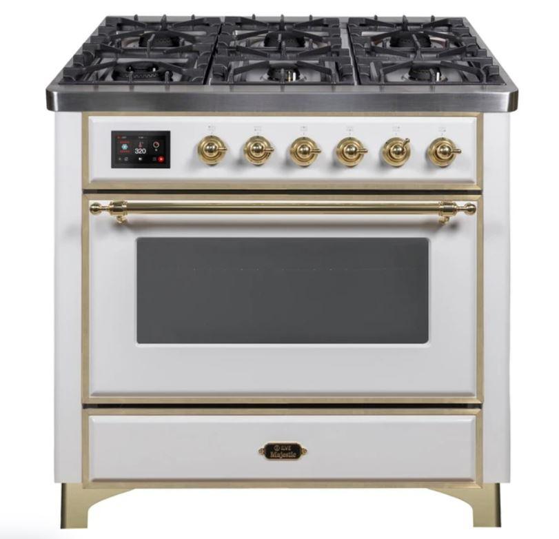 ILVE 36" Majestic II Series Dual Fuel Gas Range with 6 Burners with 3.5 cu. ft. Oven Capacity TFT Oven Control Display (UM096DNS)