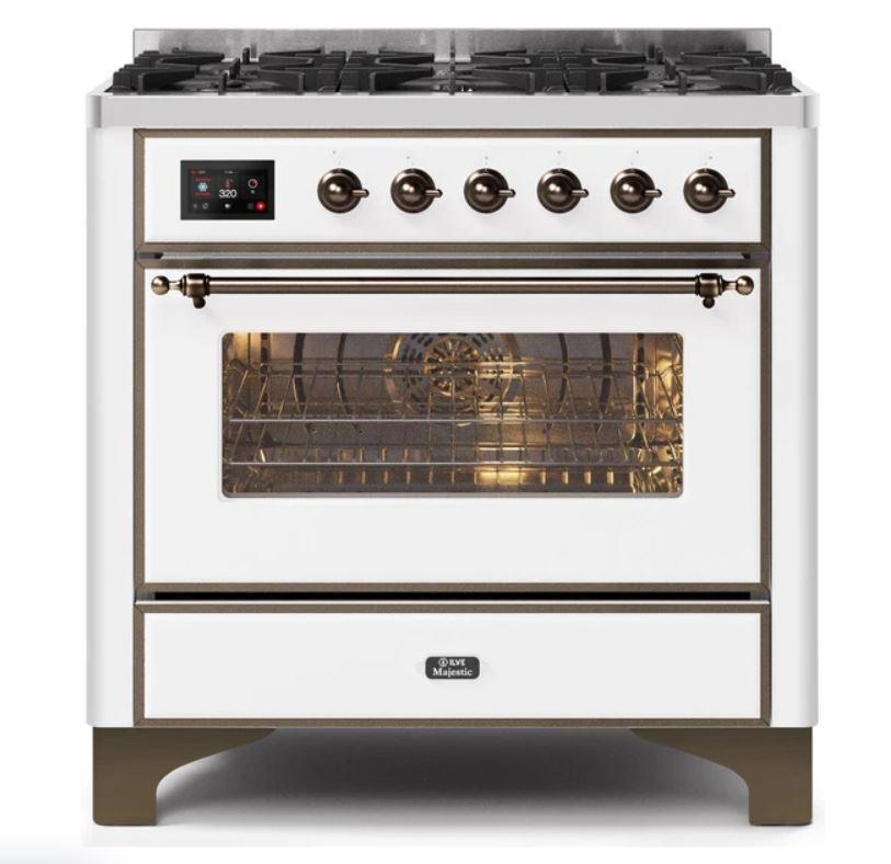 ILVE 36" Majestic II Series Dual Fuel Gas Range with 6 Burners with 3.5 cu. ft. Oven Capacity TFT Oven Control Display (UM096DNS)