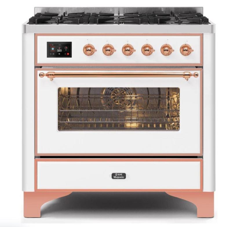 ILVE 36" Majestic II Series Dual Fuel Gas Range with 6 Burners with 3.5 cu. ft. Oven Capacity TFT Oven Control Display (UM096DNS)