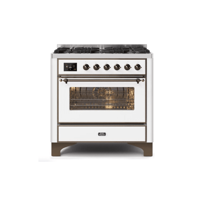 ILVE 36" Majestic II Series Dual Fuel Gas Range with 6 Burners with 3.5 cu. ft. Oven Capacity TFT Oven Control Display (UM096DNS)