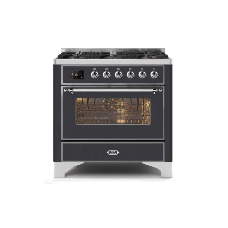 ILVE 36" Majestic II Series Dual Fuel Gas Range with 6 Burners with 3.5 cu. ft. Oven Capacity TFT Oven Control Display (UM096DNS)
