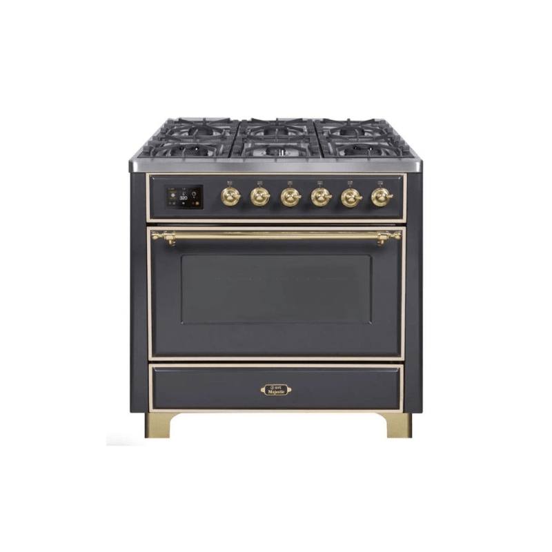 ILVE 36" Majestic II Series Dual Fuel Gas Range with 6 Burners with 3.5 cu. ft. Oven Capacity TFT Oven Control Display (UM096DNS)