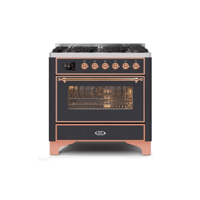 ILVE 36" Majestic II Series Dual Fuel Gas Range with 6 Burners with 3.5 cu. ft. Oven Capacity TFT Oven Control Display (UM096DNS)