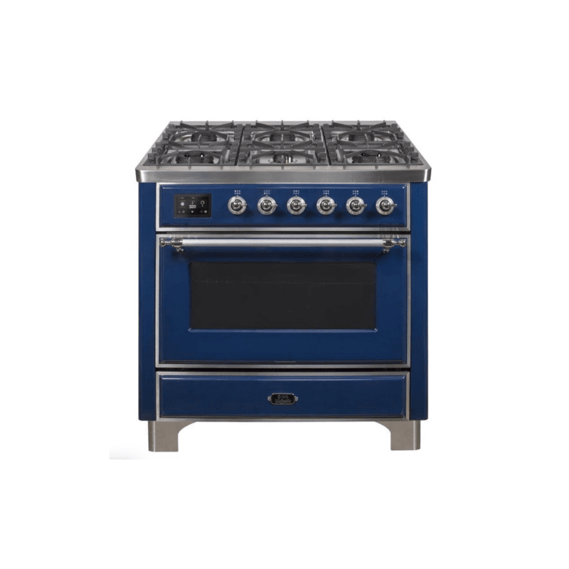 ILVE 36" Majestic II Series Dual Fuel Gas Range with 6 Burners with 3.5 cu. ft. Oven Capacity TFT Oven Control Display (UM096DNS)