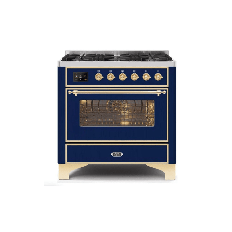ILVE 36" Majestic II Series Dual Fuel Gas Range with 6 Burners with 3.5 cu. ft. Oven Capacity TFT Oven Control Display (UM096DNS)