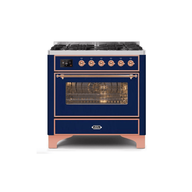 ILVE 36" Majestic II Series Dual Fuel Gas Range with 6 Burners with 3.5 cu. ft. Oven Capacity TFT Oven Control Display (UM096DNS)
