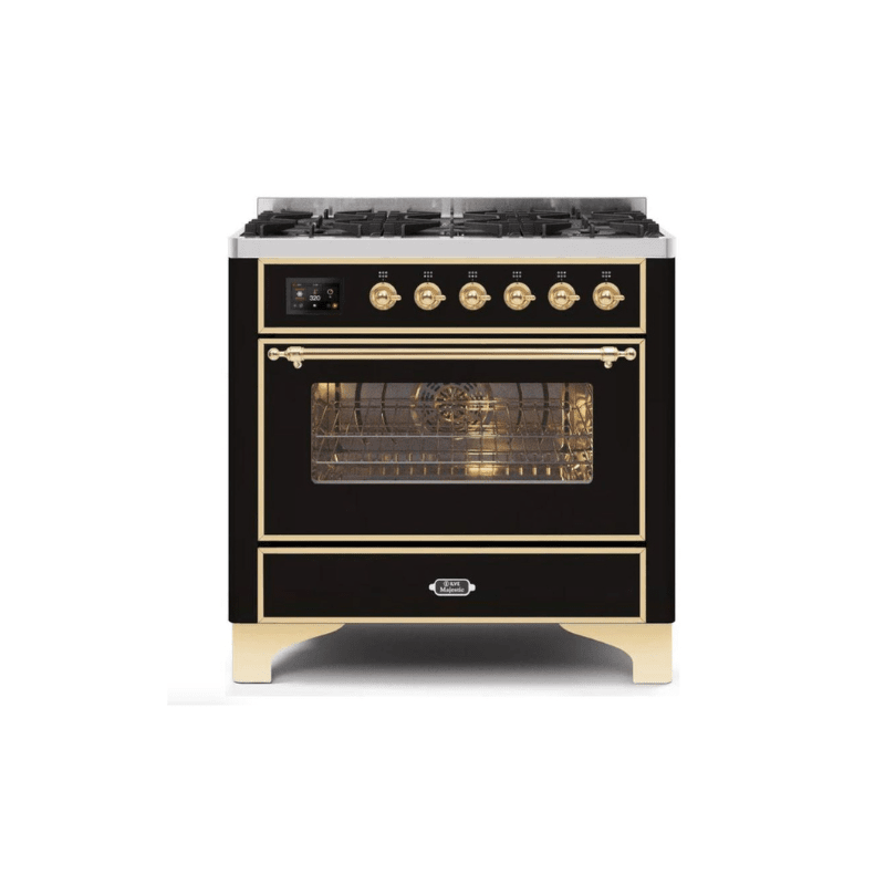 ILVE 36" Majestic II Series Dual Fuel Gas Range with 6 Burners with 3.5 cu. ft. Oven Capacity TFT Oven Control Display (UM096DNS)